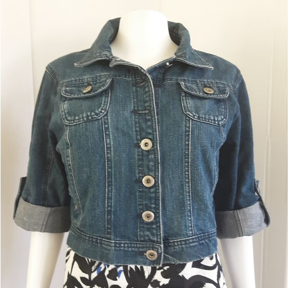 Highway Jeans Cropped Roll-Tab 3 Qtr Sleeve Denim Jacket Size L